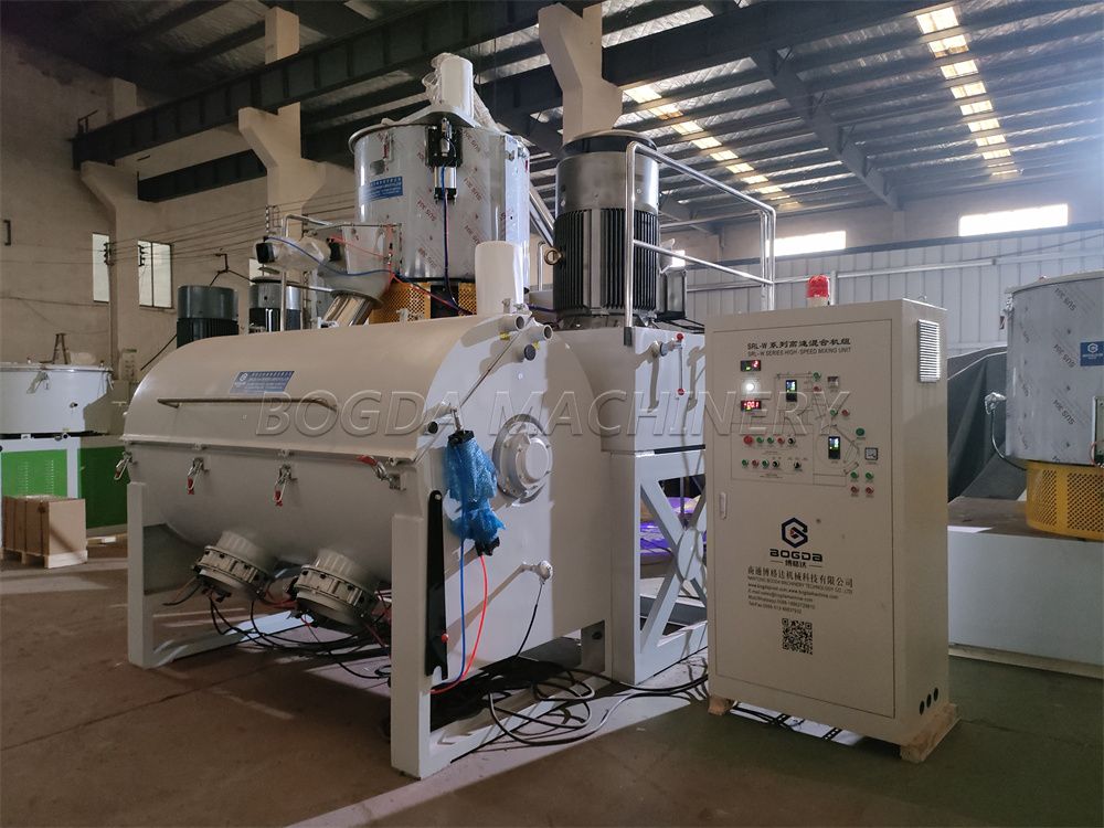 Horizontal High Speed PVC Automated Compounding Heating Cooling Mixing Machine With Free Dust Auto Screw Loader